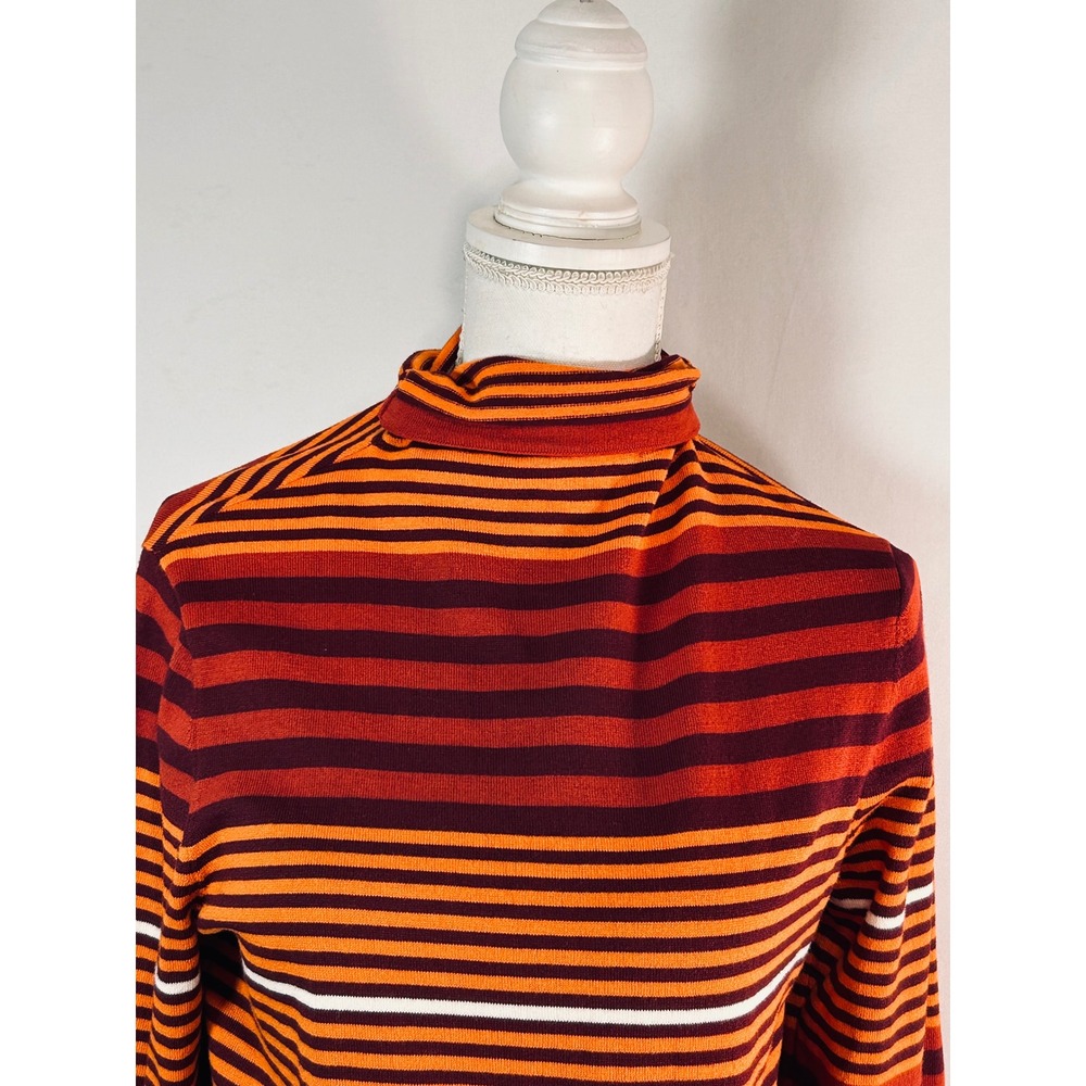 Duluth Trading Co Womens Medium Coolmax Striped Mock Neck Long Sleeve Top Orange - Picture 2 of 9